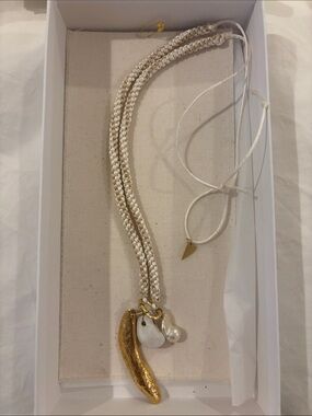 Forte forte Crochet White Cord Necklace with Gold and Pearl Charms